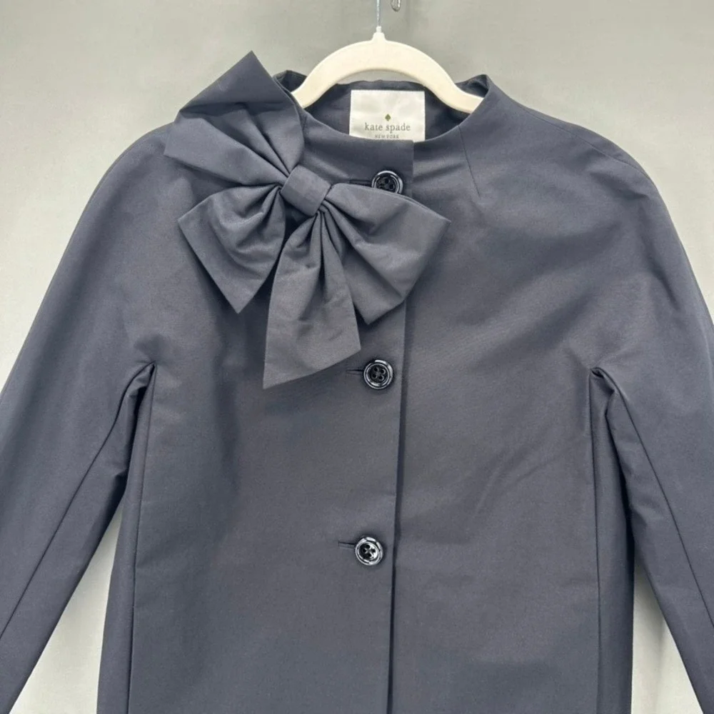 NWT Kate Spade Kendall Swing Coat Black Silk Blend Size S Bow Neck Preppy Dainty